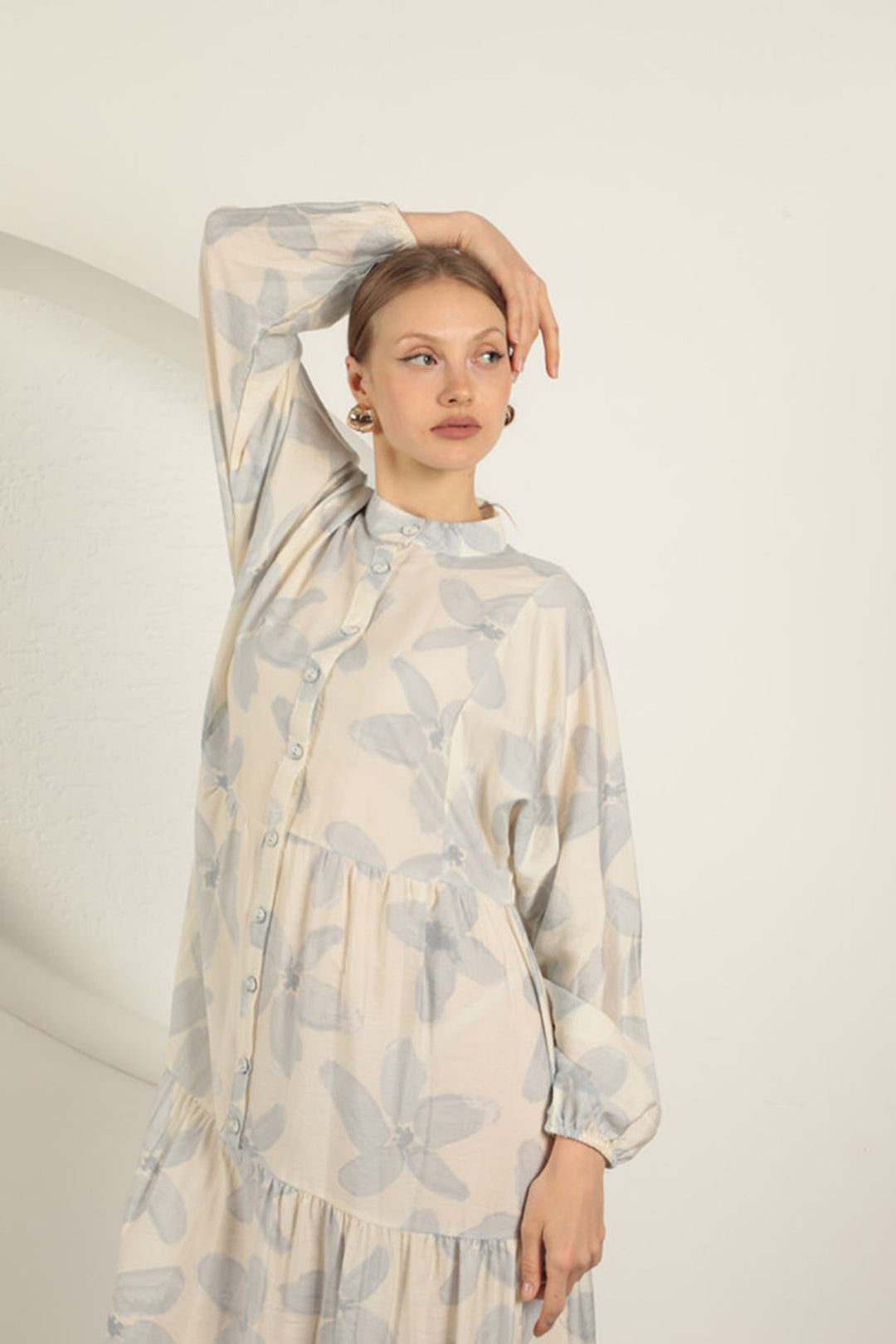 KKT Viscose Fabric Floral Patterned Dress-Blue - Wolfenbüttel