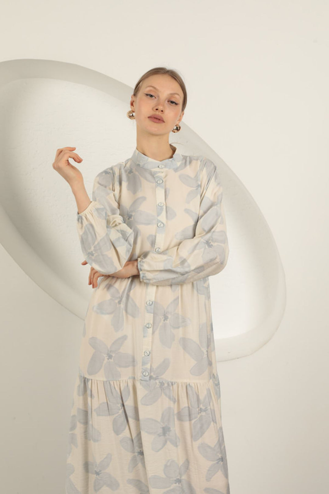KKT Viscose Fabric Floral Patterned Dress-Blue - Wolfenbüttel