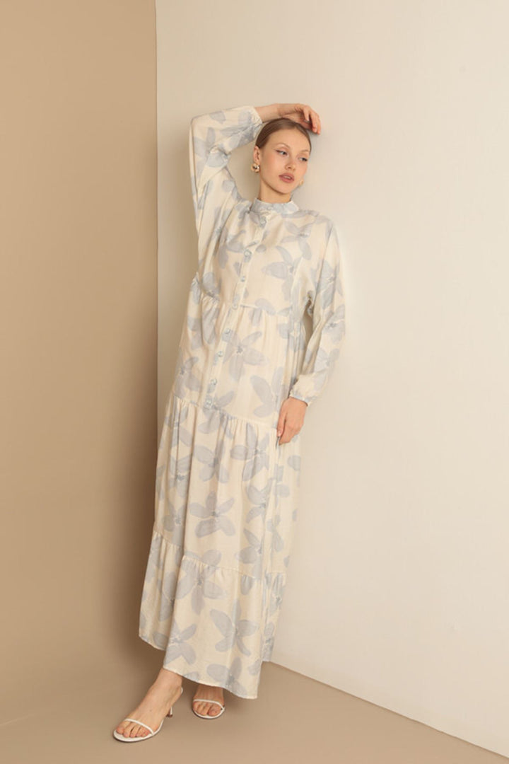 KKT Viscose Fabric Floral Patterned Dress-Blue - Wolfenbüttel