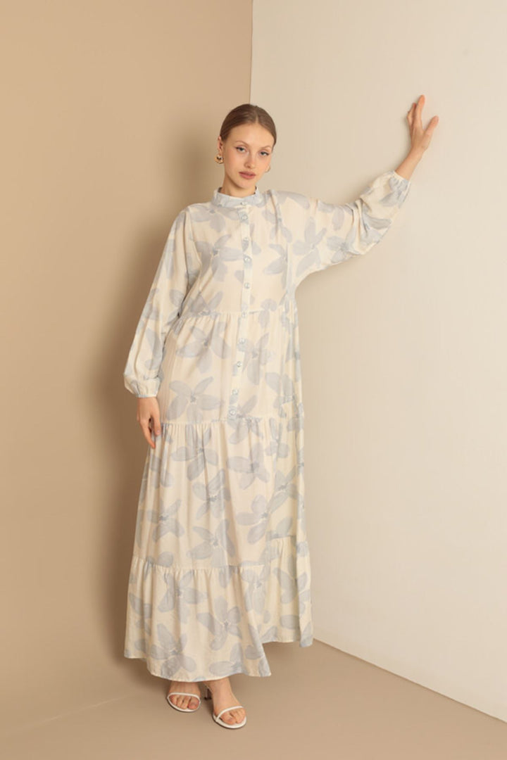 KKT Viscose Fabric Floral Patterned Dress-Blue - Wolfenbüttel