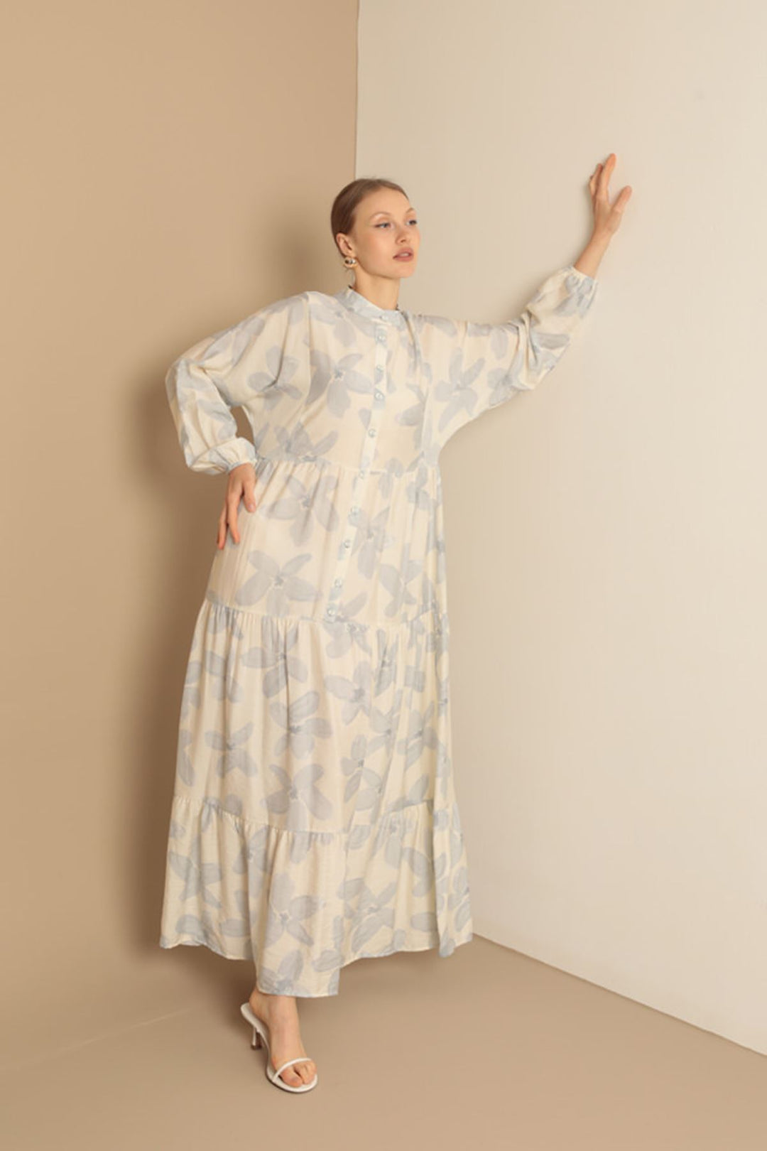 KKT Viscose Fabric Floral Patterned Dress-Blue - Wolfenbüttel