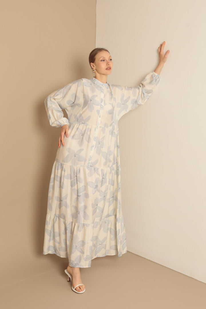 KKT Viscose Fabric Floral Patterned Dress-Blue - Wolfenbüttel