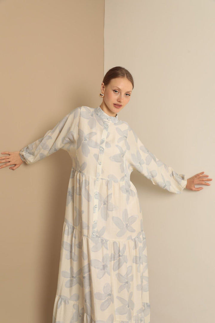KKT Viscose Fabric Floral Patterned Dress-Blue - Wolfenbüttel