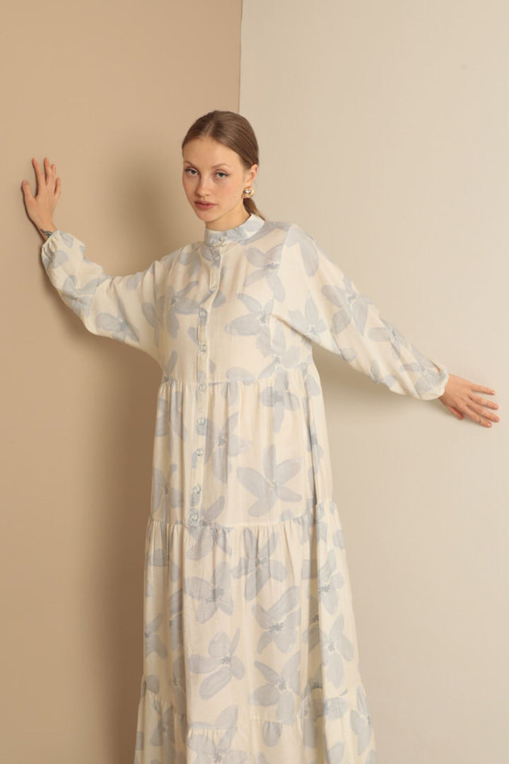 KKT Viscose Fabric Floral Patterned Dress-Blue - Wolfenbüttel