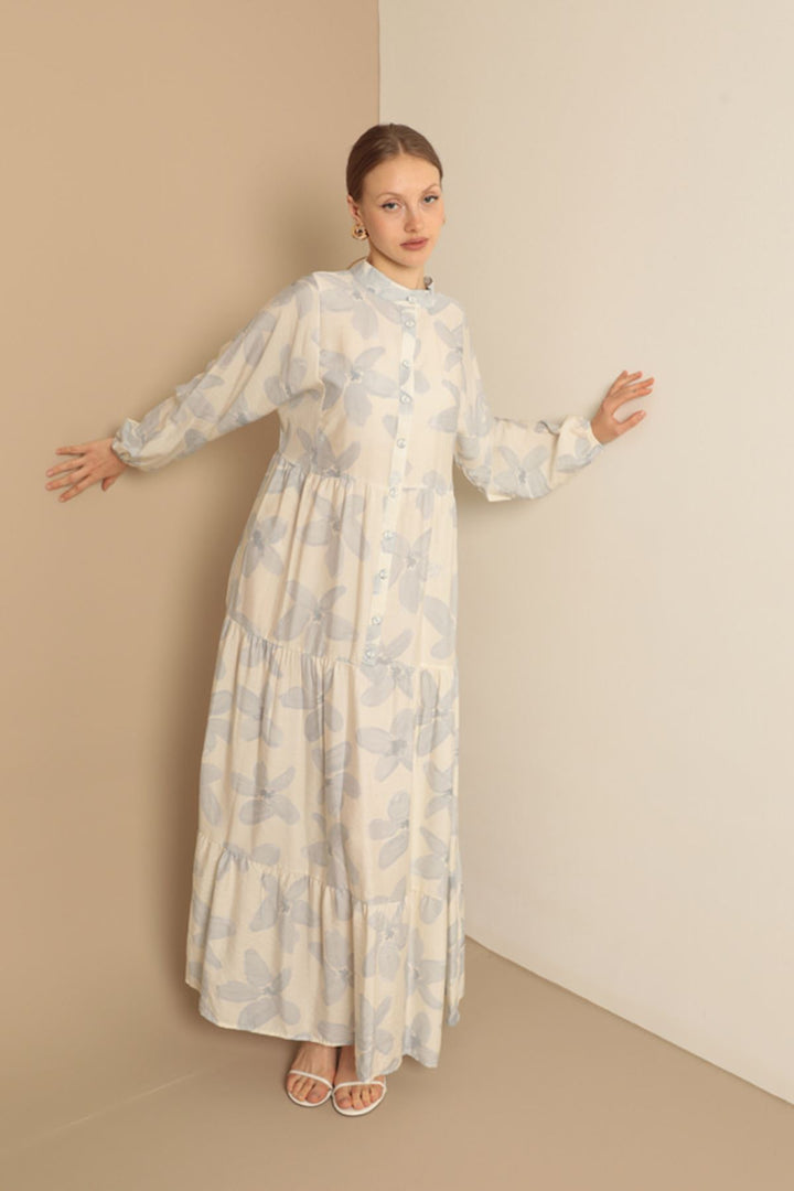 KKT Viscose Fabric Floral Patterned Dress-Blue - Wolfenbüttel