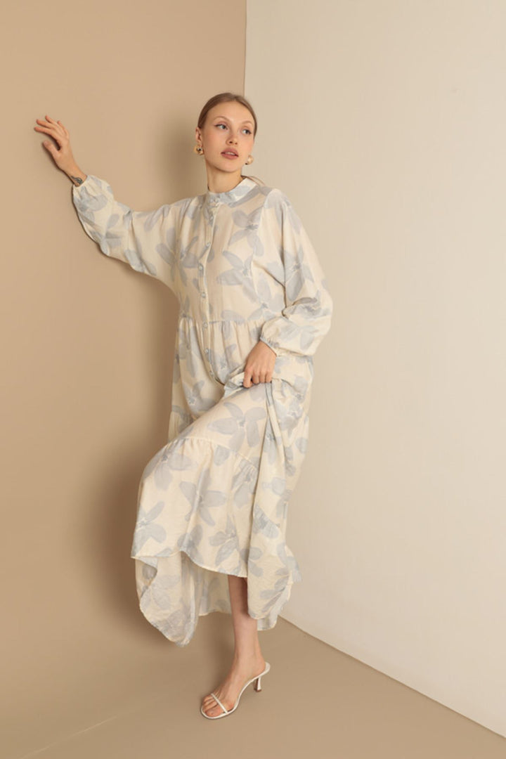 KKT Viscose Fabric Floral Patterned Dress-Blue - Wolfenbüttel