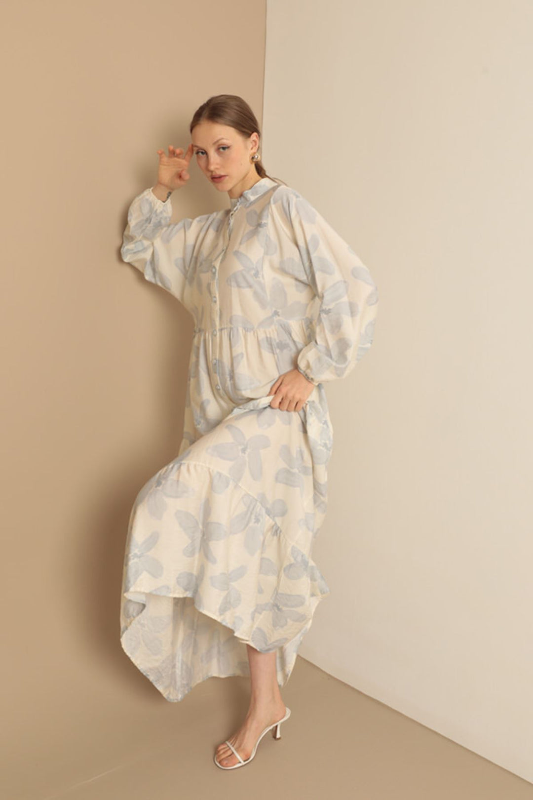 KKT Viscose Fabric Floral Patterned Dress-Blue - Wolfenbüttel
