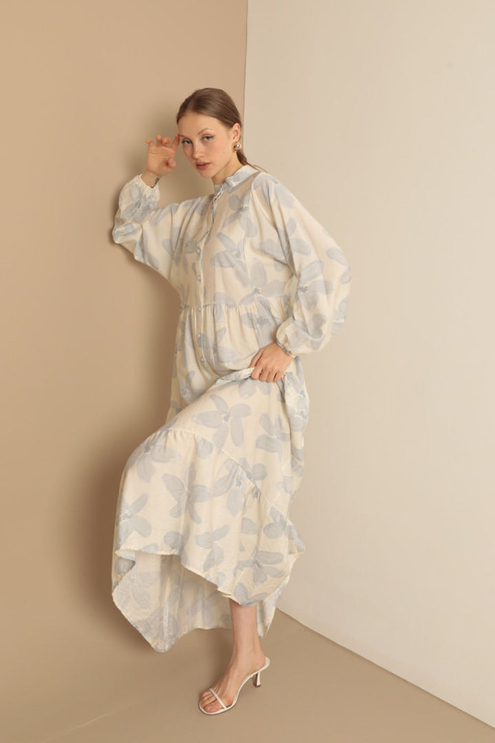 KKT Viscose Fabric Floral Patterned Dress-Blue - Wolfenbüttel