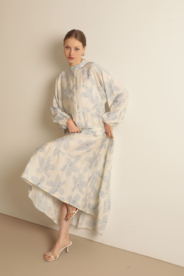 KKT Viscose Fabric Floral Patterned Dress-Blue - Wolfenbüttel