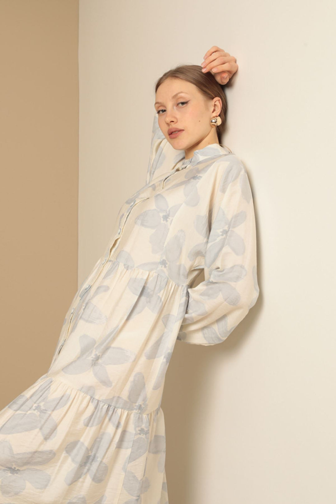 KKT Viscose Fabric Floral Patterned Dress-Blue - Wolfenbüttel