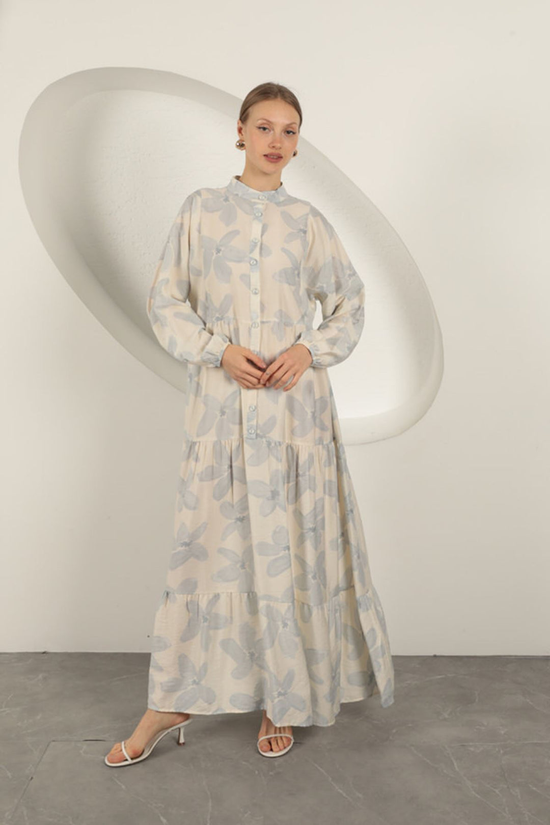 KKT Viscose Fabric Floral Patterned Dress-Blue - Wolfenbüttel