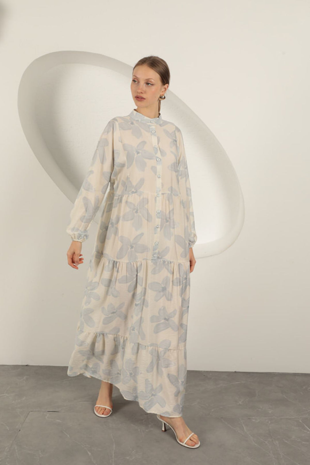 KKT Viscose Fabric Floral Patterned Dress-Blue - Wolfenbüttel