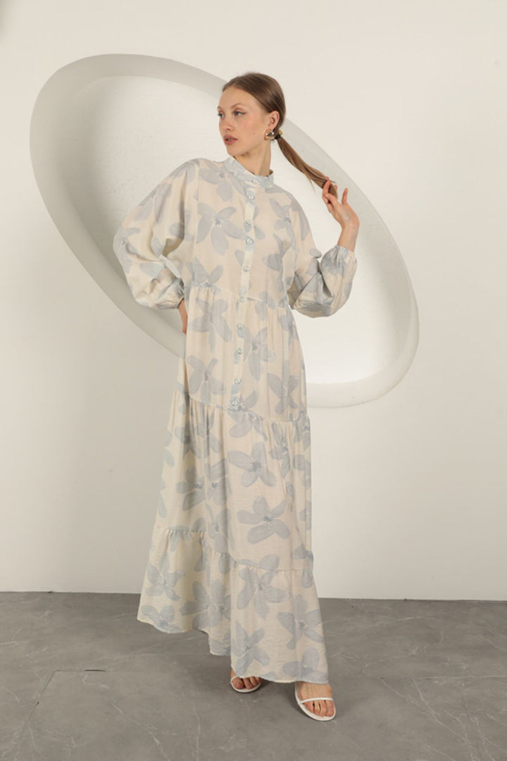 KKT Viscose Fabric Floral Patterned Dress-Blue - Wolfenbüttel