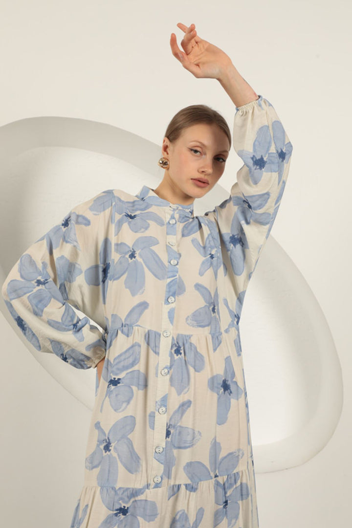 KKT Viscose Fabric Floral Patterned Dress-Indigo - Bozeman