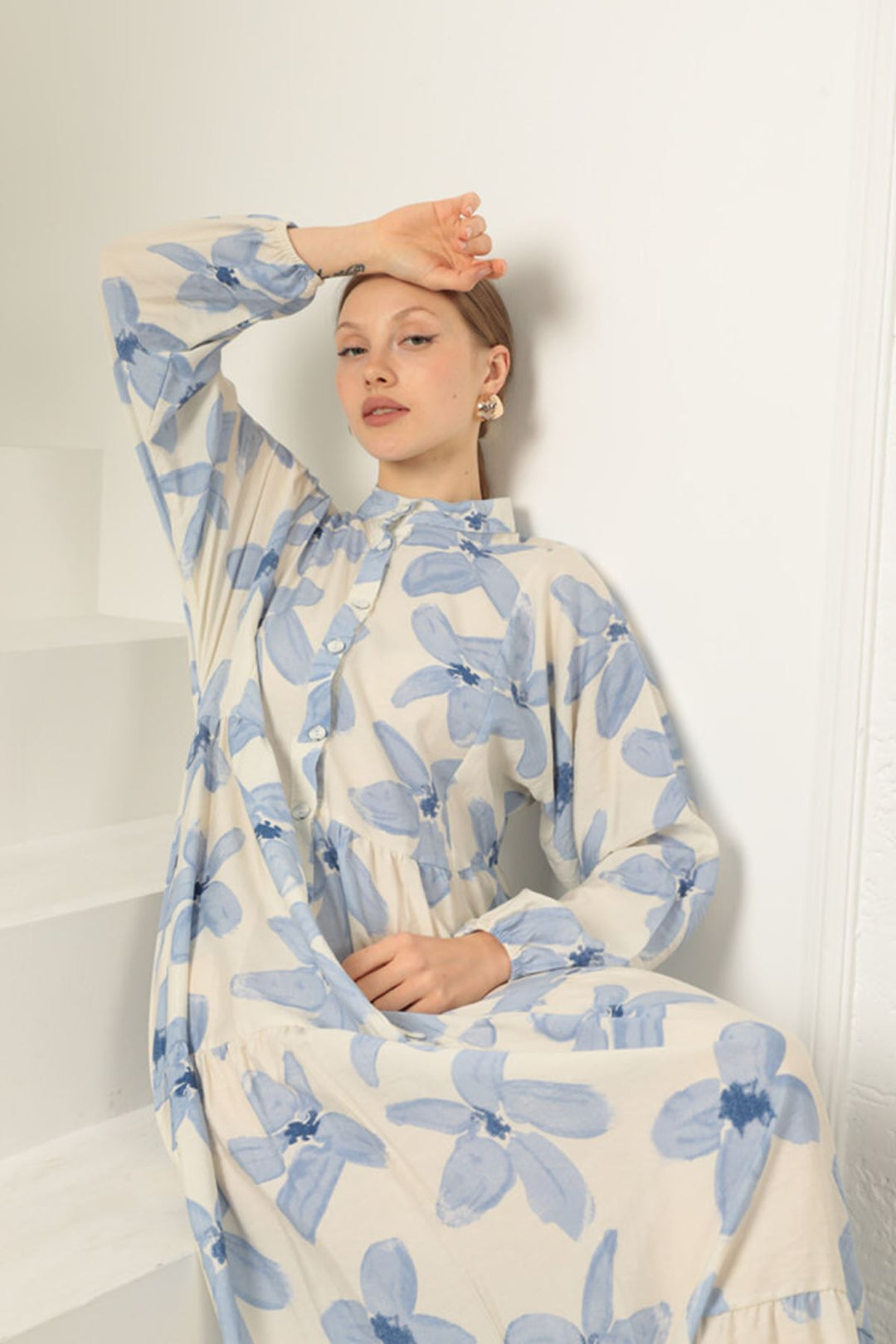 KKT Viscose Fabric Floral Patterned Dress-Indigo - Bozeman