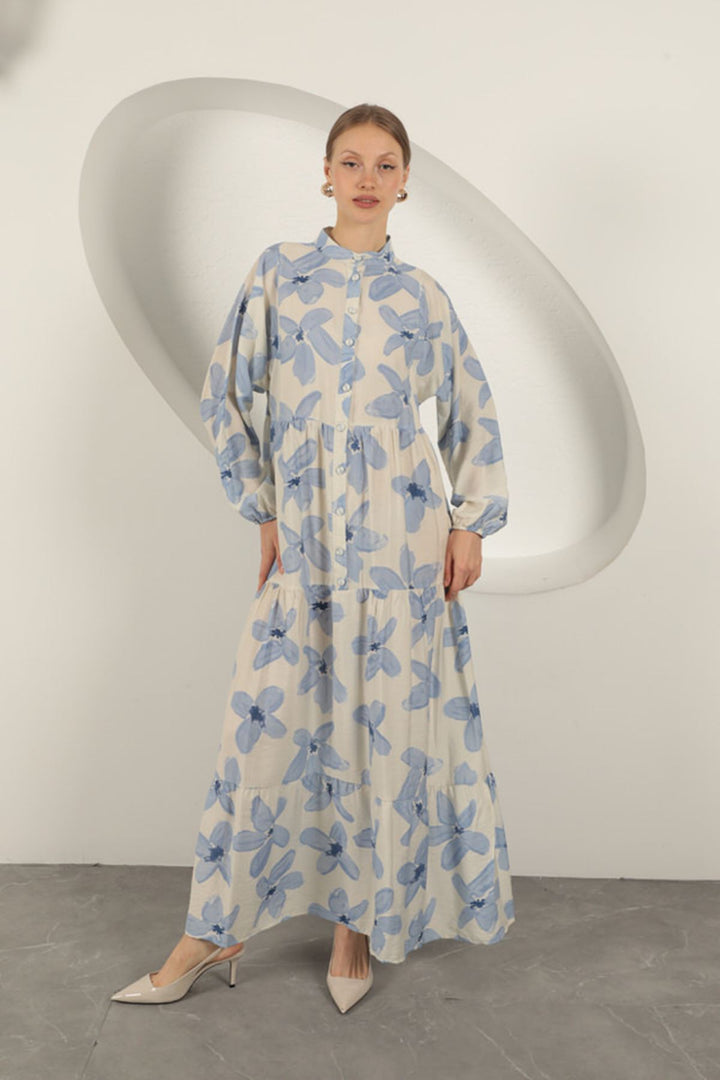 KKT Viscose Fabric Floral Patterned Dress-Indigo - Bozeman