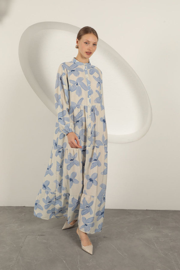 KKT Viscose Fabric Floral Patterned Dress-Indigo - Bozeman