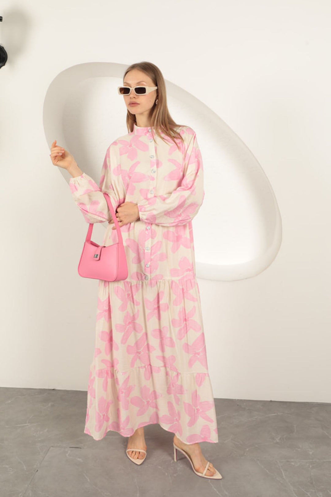 KKT Viscose Fabric Floral Patterned Dress-Pink - Oakland Park