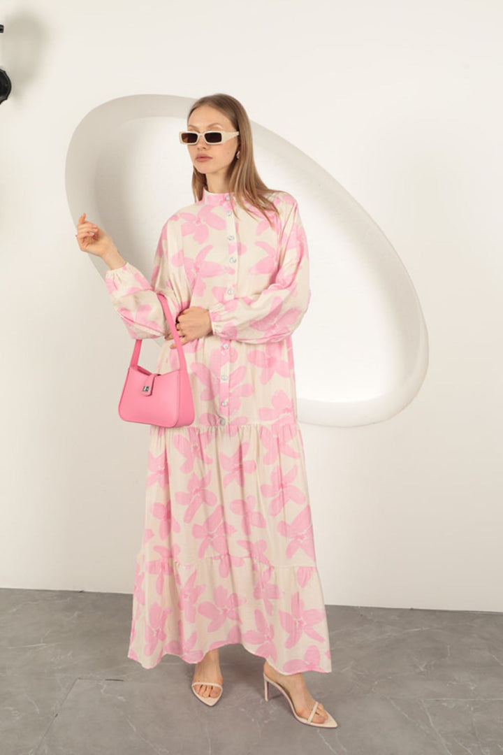 KKT Viscose Fabric Floral Patterned Dress-Pink - Oakland Park