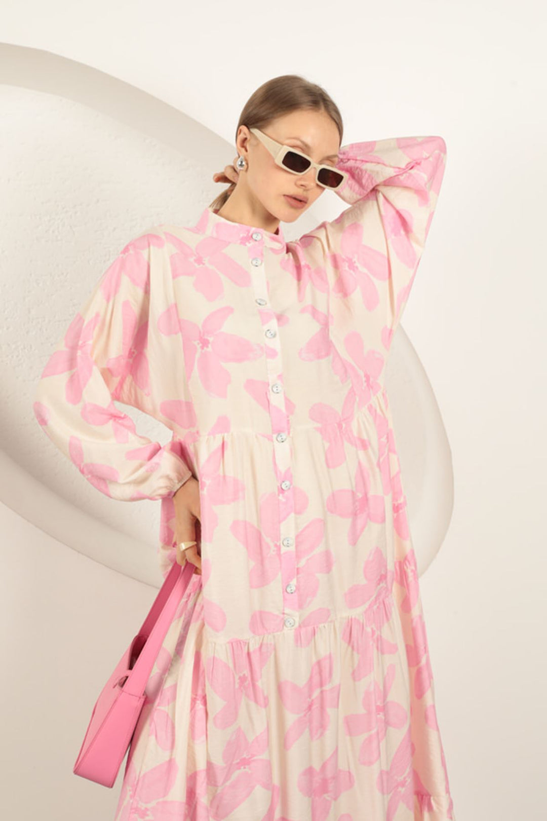 KKT Viscose Fabric Floral Patterned Dress-Pink - Oakland Park