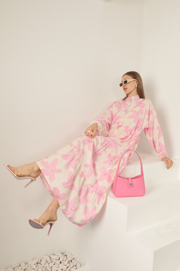 KKT Viscose Fabric Floral Patterned Dress-Pink - Oakland Park