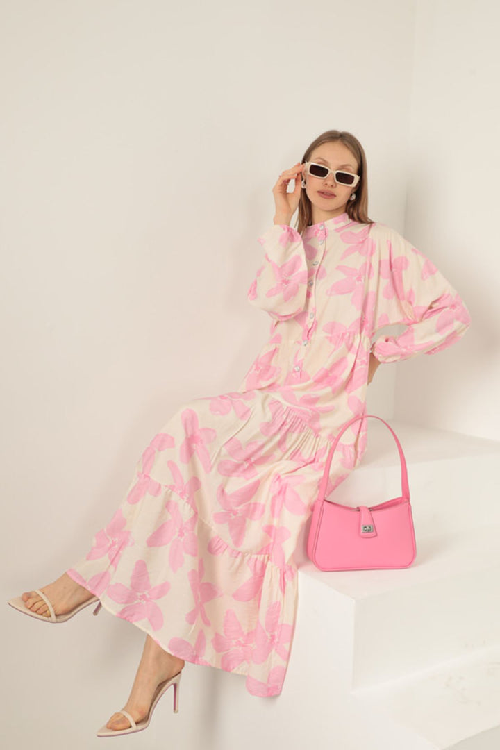 KKT Viscose Fabric Floral Patterned Dress-Pink - Oakland Park