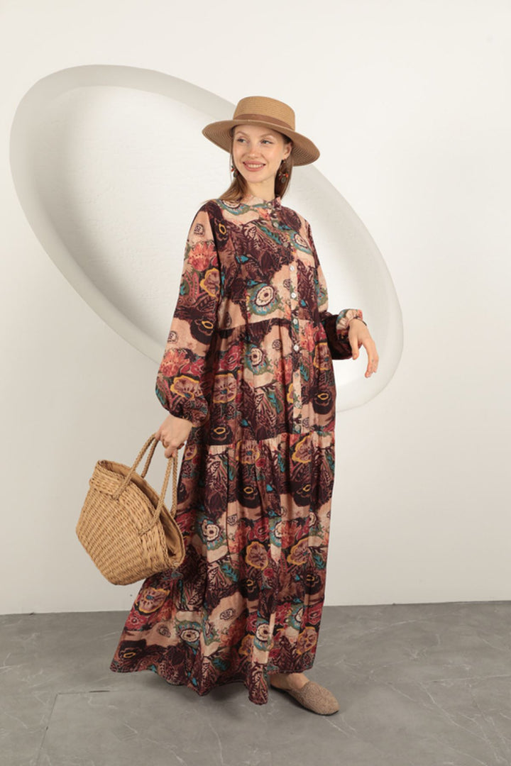 KKT Viscose Fabric Ethnic Patterned Dress-Orange - Schenectady
