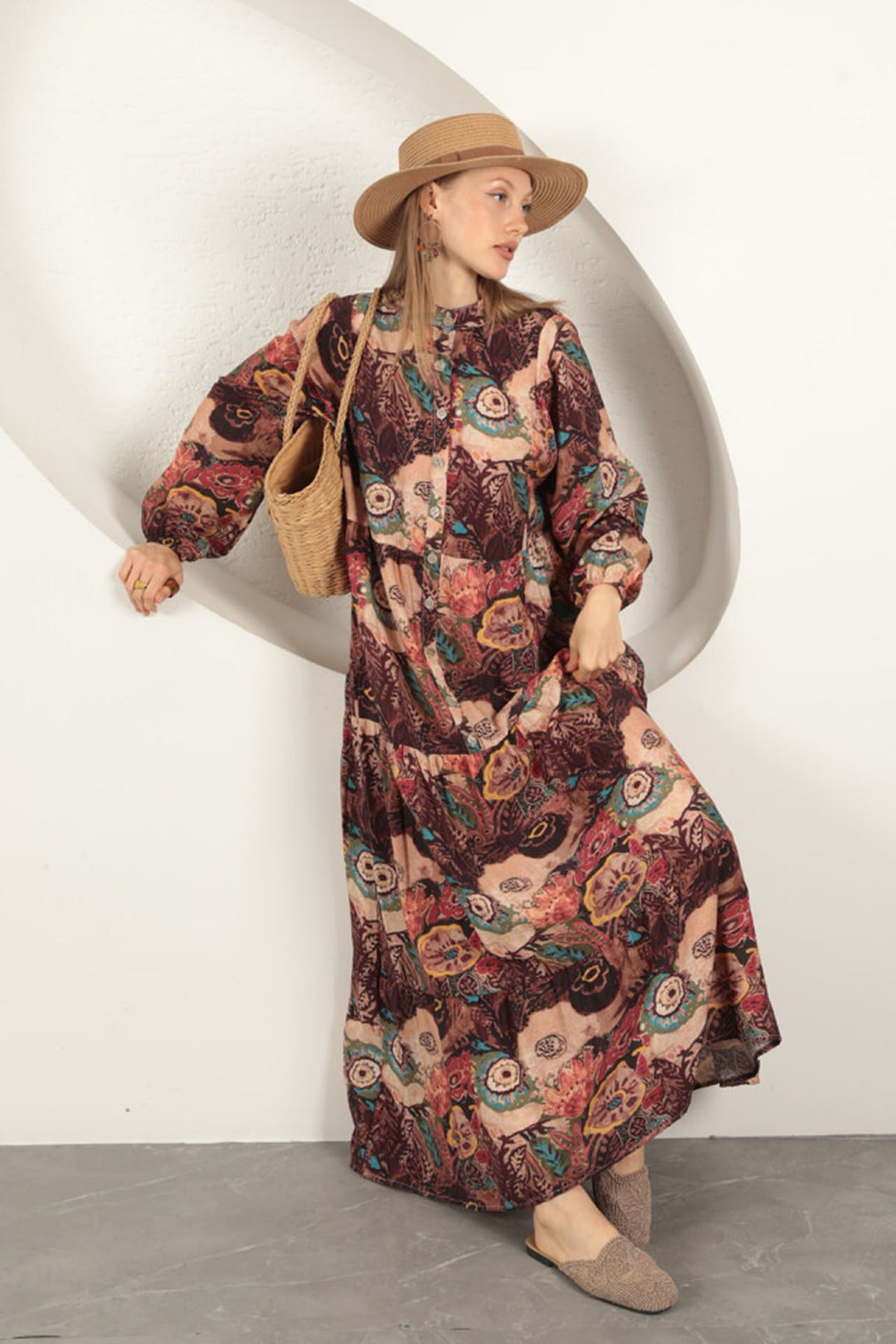 KKT Viscose Fabric Ethnic Patterned Dress-Orange - Schenectady