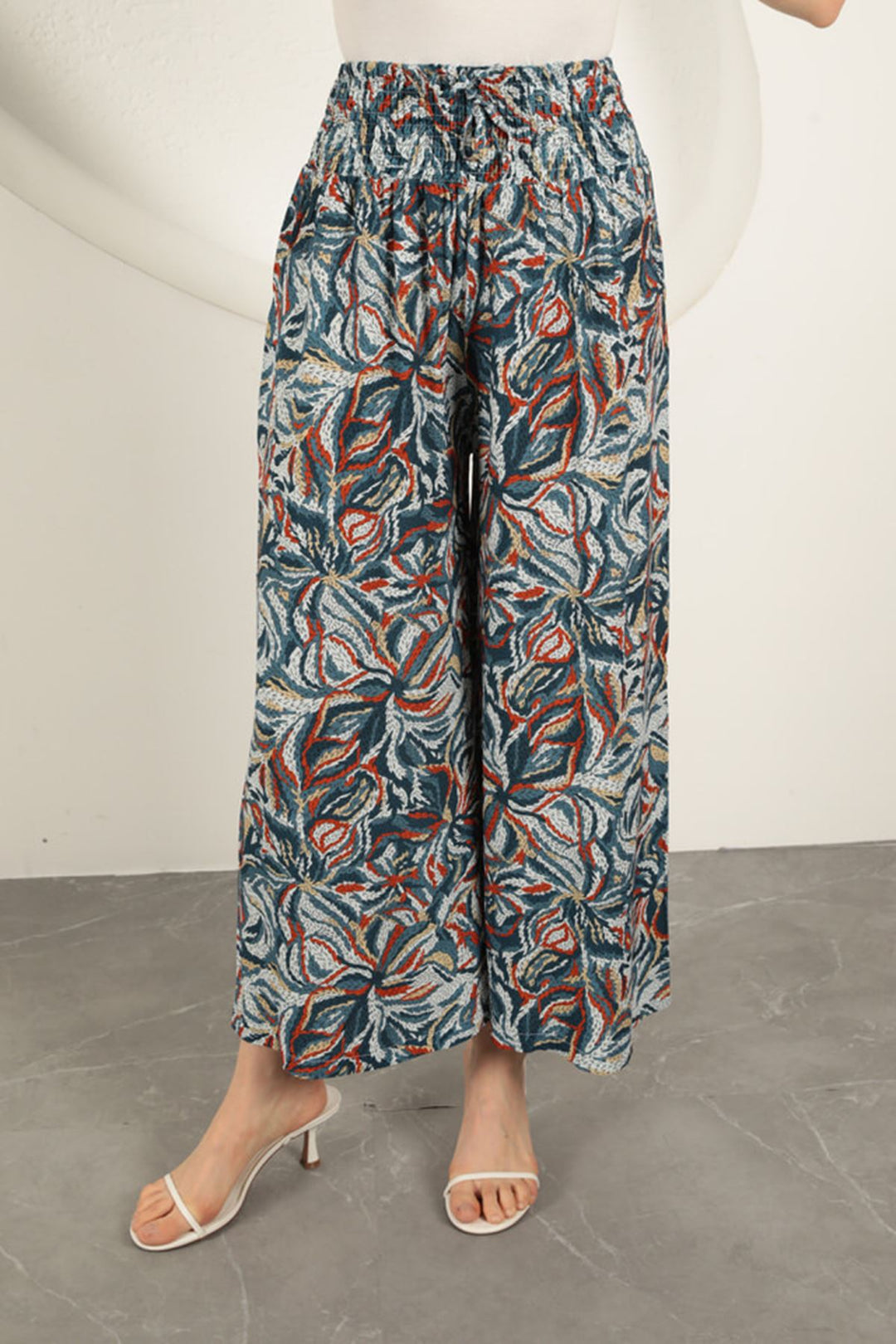 KKT Viscose Fabric Leaf Patterned Trousers-Blue - Suresnes