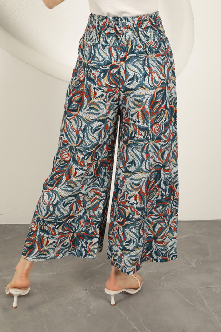 KKT Viscose Fabric Leaf Patterned Trousers-Blue - Suresnes