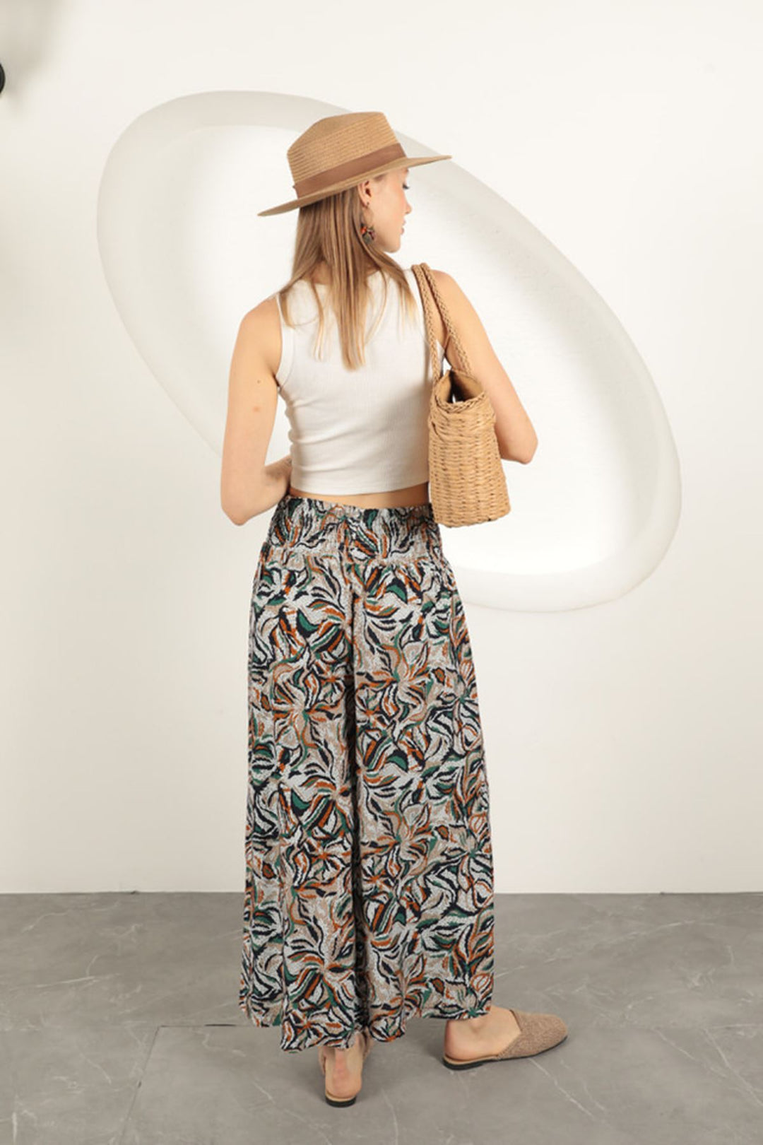 KKT Viscose Fabric Leaf Patterned Trousers-Black - Claremont