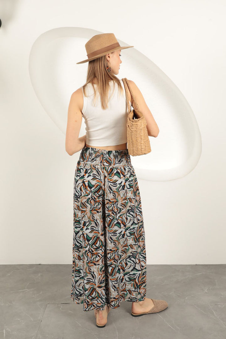 KKT Viscose Fabric Leaf Patterned Trousers-Black - Claremont
