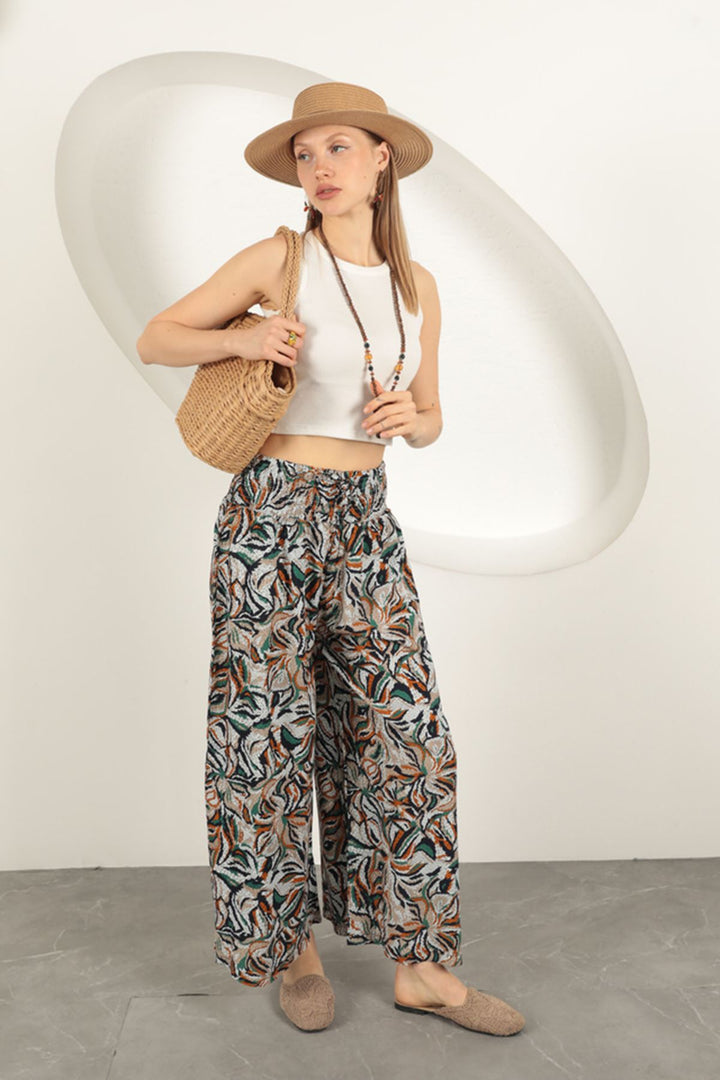 KKT Viscose Fabric Leaf Patterned Trousers-Black - Claremont