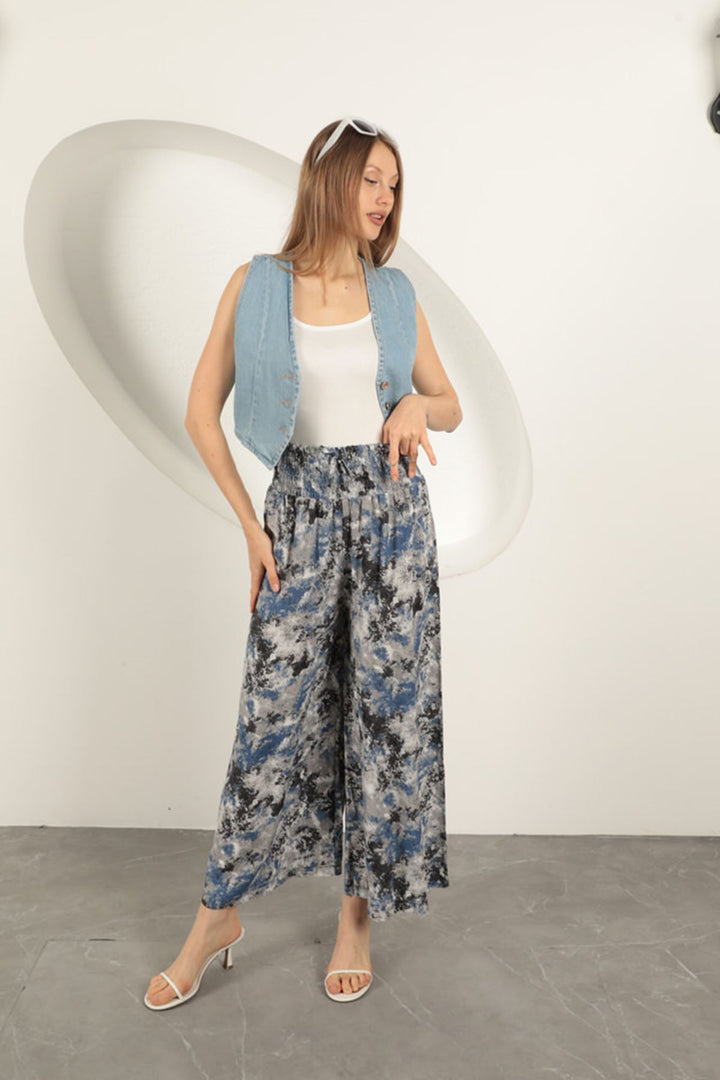 KKT Viscose Fabric Patterned Trousers-Blue - Golden Glades