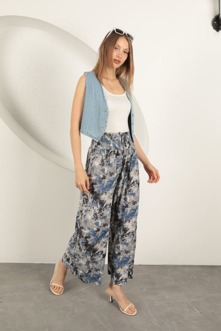 KKT Viscose Fabric Patterned Trousers-Blue - Golden Glades