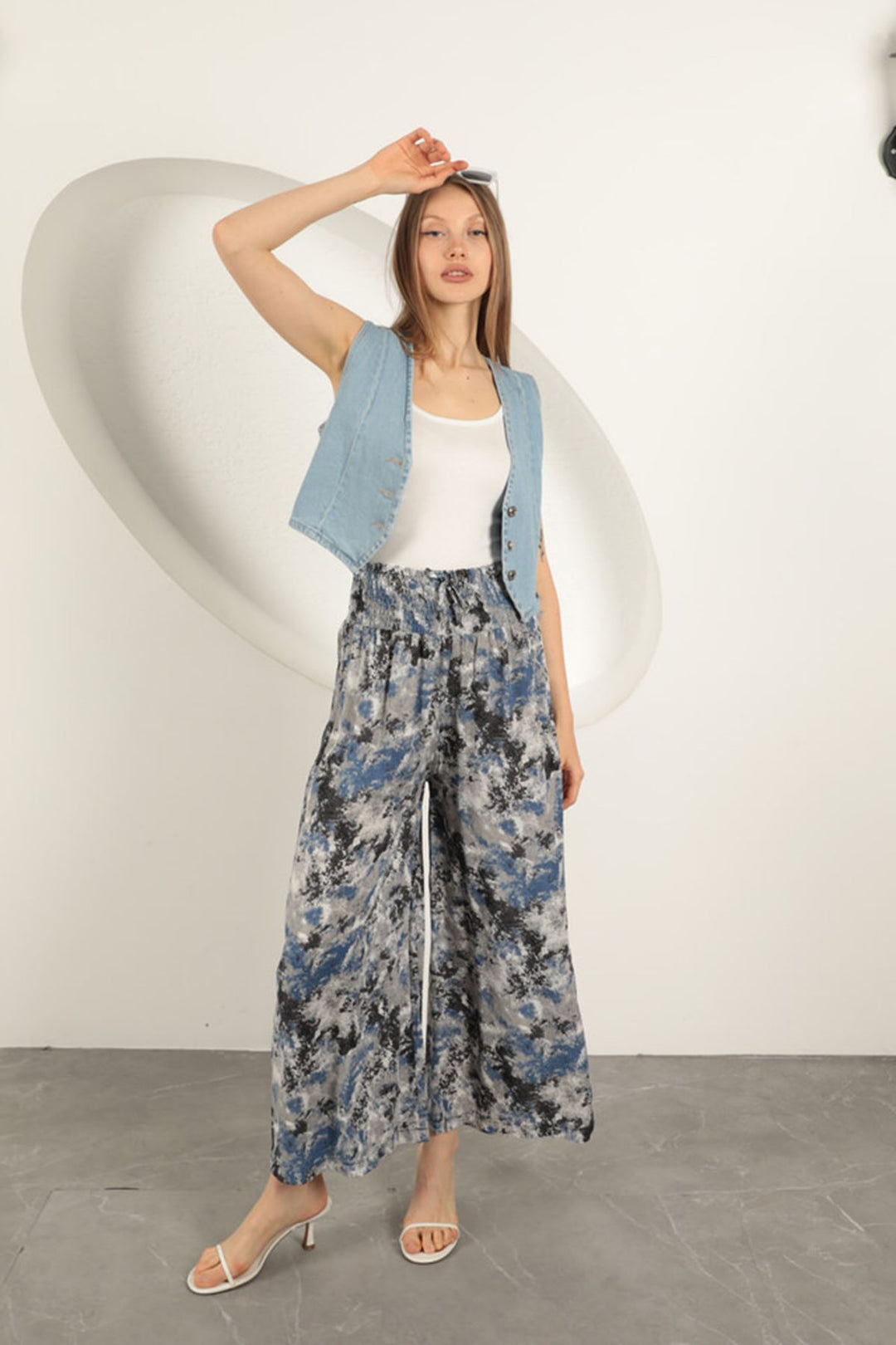 KKT Viscose Fabric Patterned Trousers-Blue - Golden Glades