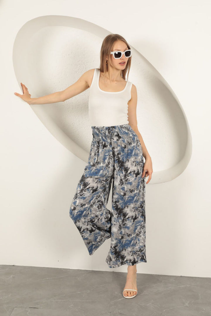 KKT Viscose Fabric Patterned Trousers-Blue - Golden Glades