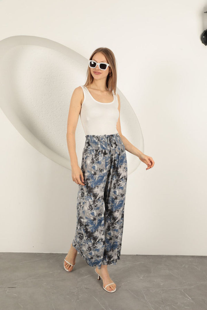 KKT Viscose Fabric Patterned Trousers-Blue - Golden Glades