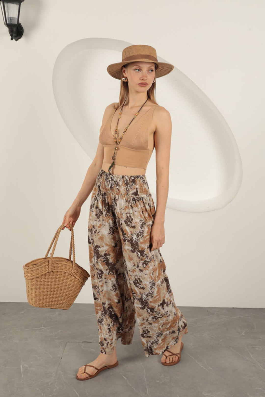 KKT Viscose Fabric Patterned Trousers-Brown - Farmers Branch
