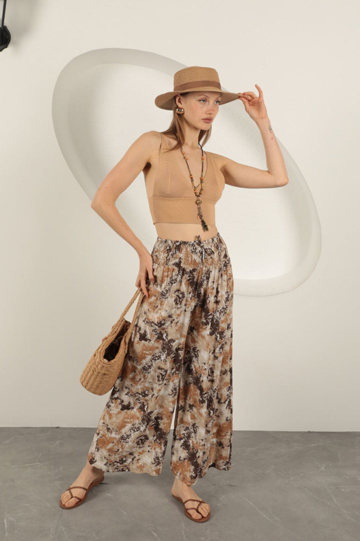 KKT Viscose Fabric Patterned Trousers-Brown - Farmers Branch