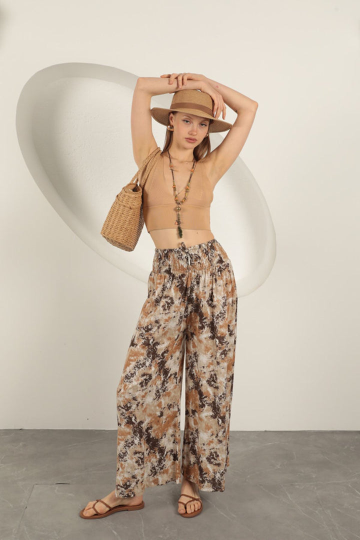 KKT Viscose Fabric Patterned Trousers-Brown - Farmers Branch