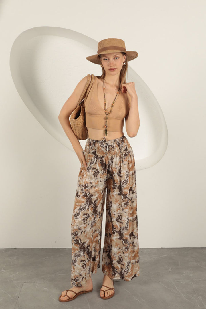 KKT Viscose Fabric Patterned Trousers-Brown - Farmers Branch