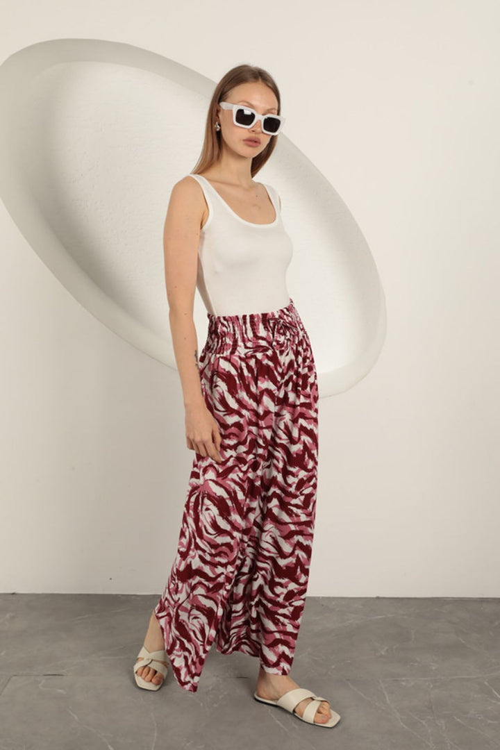 KKT Viscose Fabric Striped Patterned Trousers-Fuchsia - Lakeville