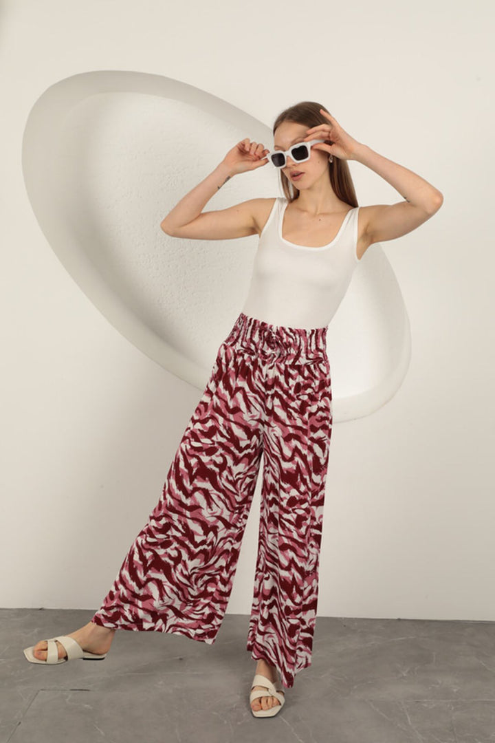 KKT Viscose Fabric Striped Patterned Trousers-Fuchsia - Lakeville