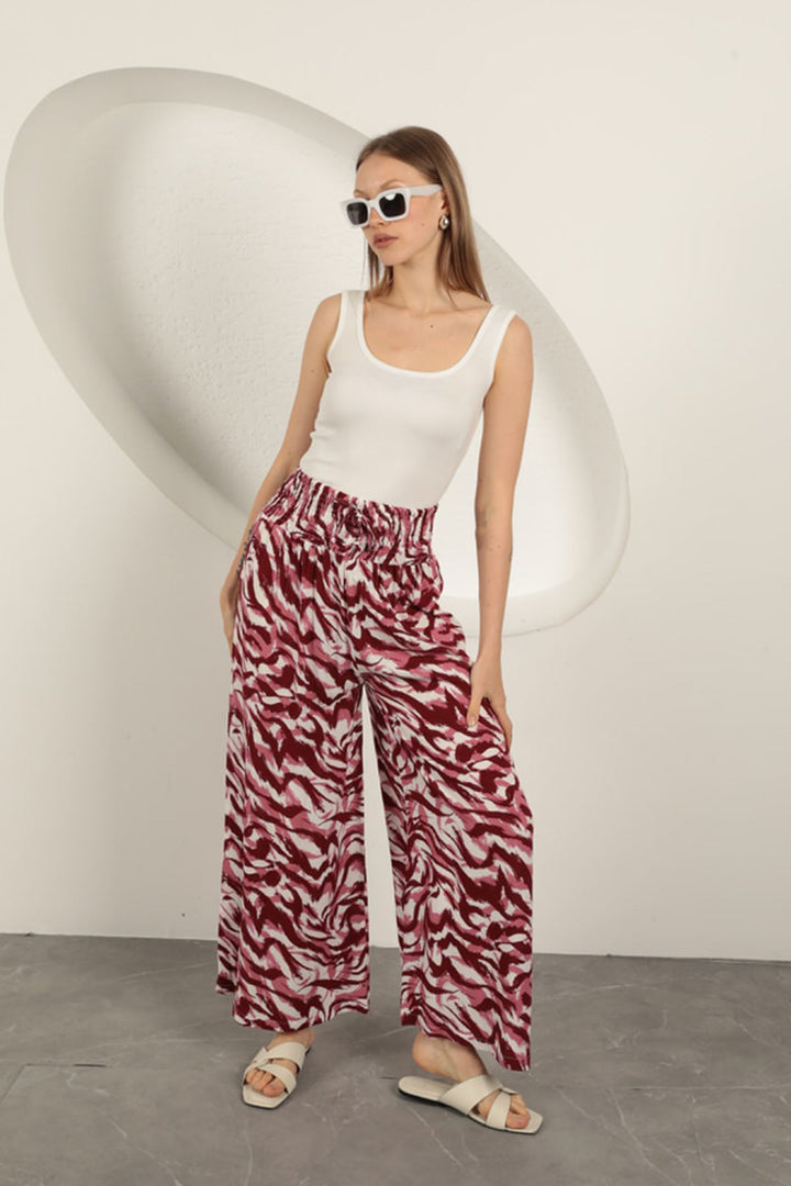 KKT Viscose Fabric Striped Patterned Trousers-Fuchsia - Lakeville