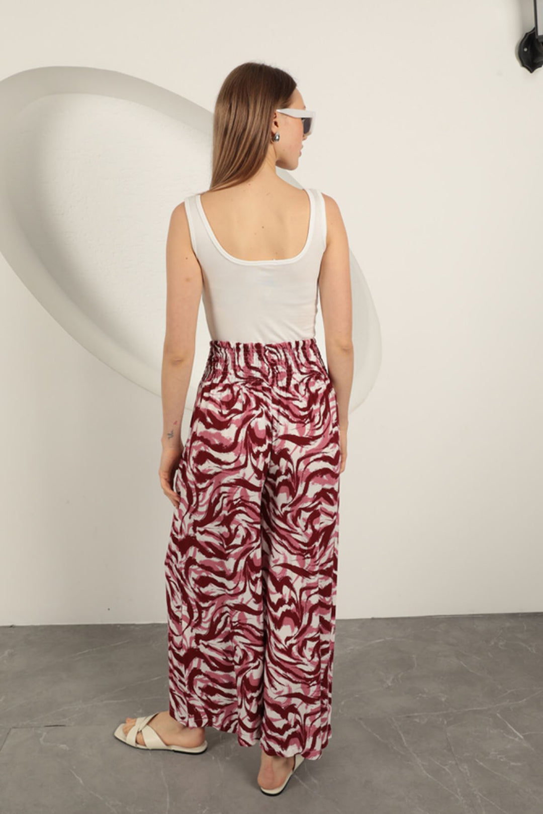 KKT Viscose Fabric Striped Patterned Trousers-Fuchsia - Lakeville