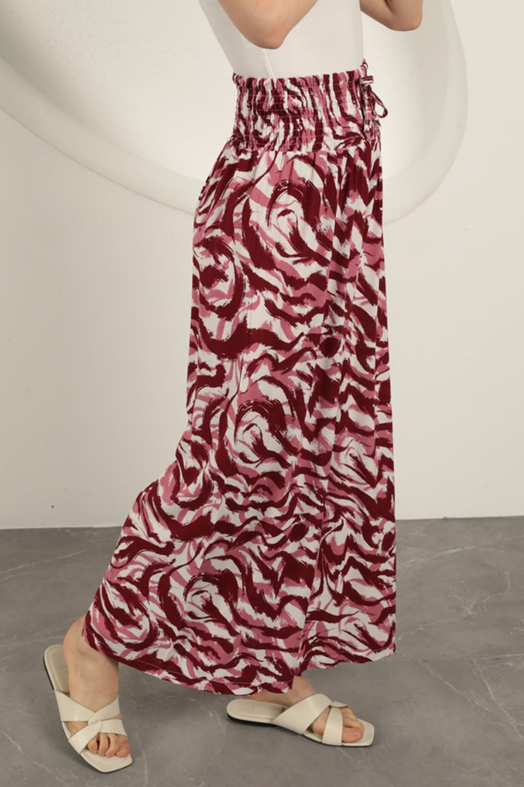 KKT Viscose Fabric Striped Patterned Trousers-Fuchsia - Lakeville