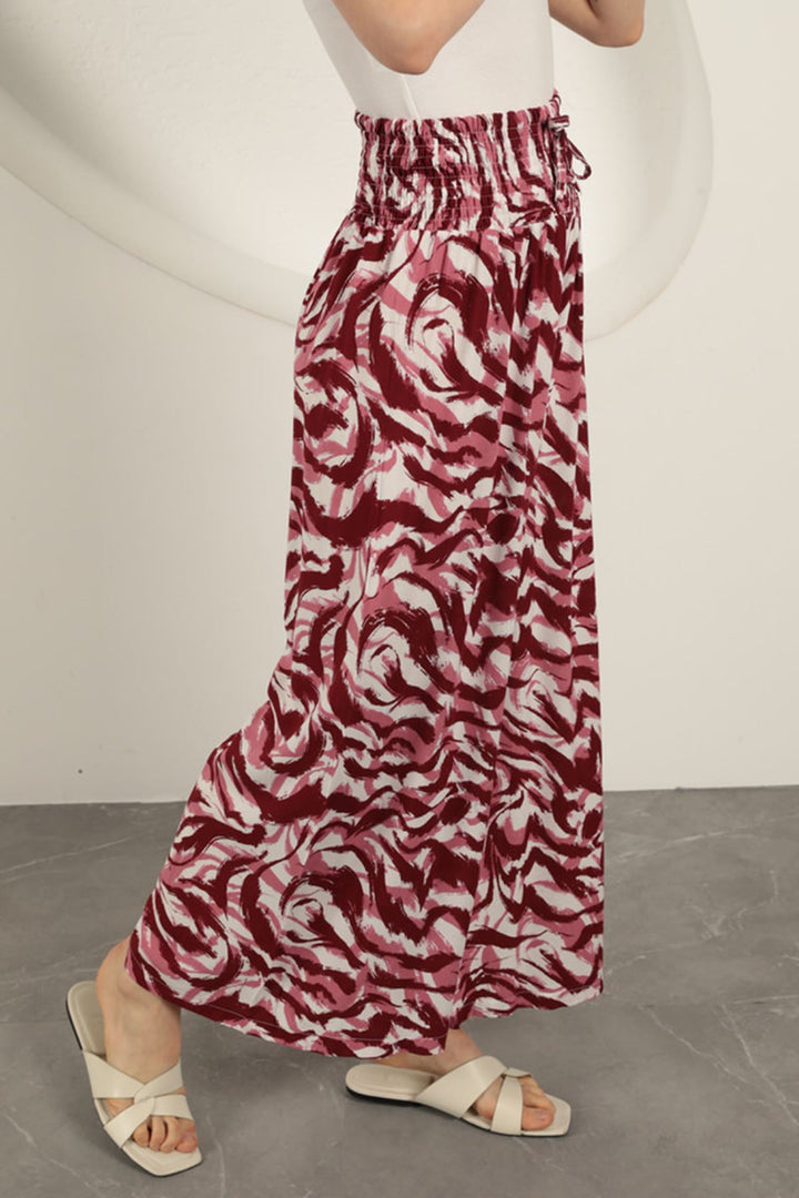 KKT Viscose Fabric Striped Patterned Trousers-Fuchsia - Lakeville