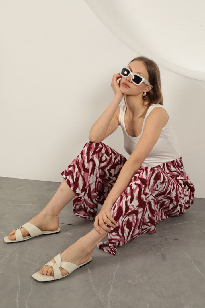 KKT Viscose Fabric Striped Patterned Trousers-Fuchsia - Lakeville