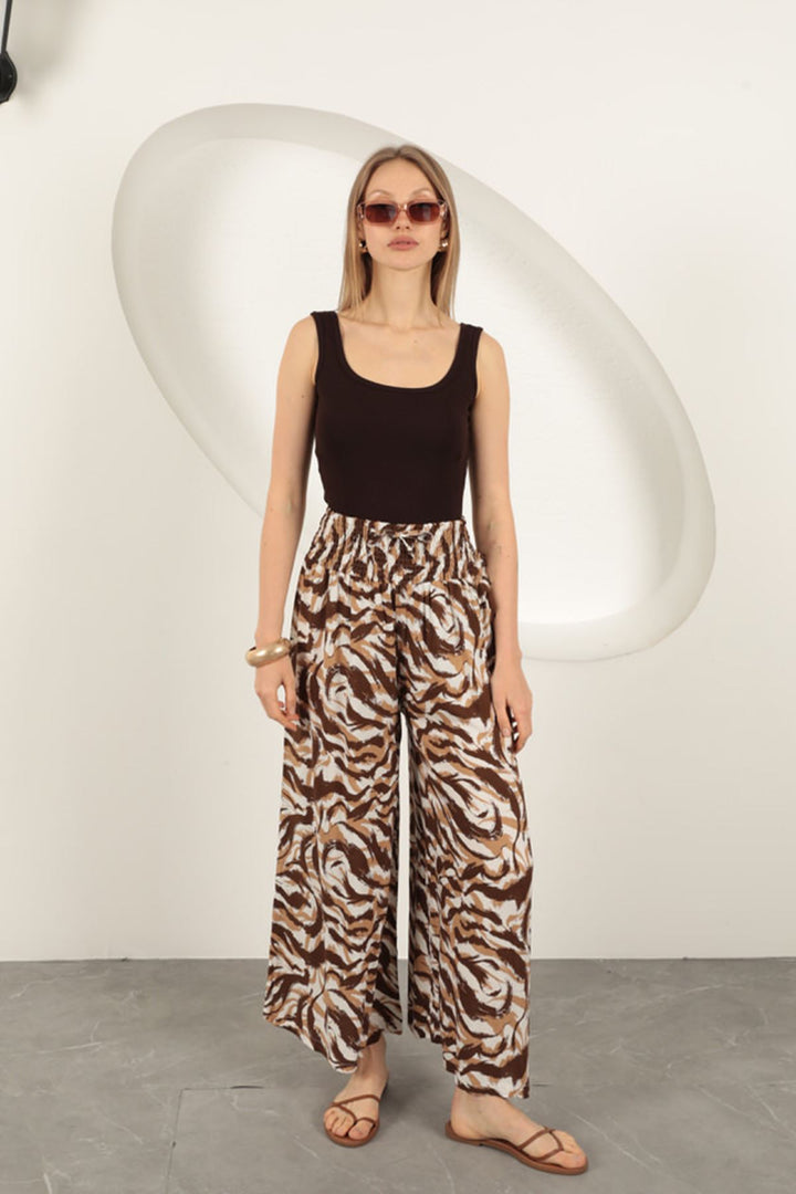 KKT Viscose Fabric Striped Patterned Trousers-Coffee - Senigallia